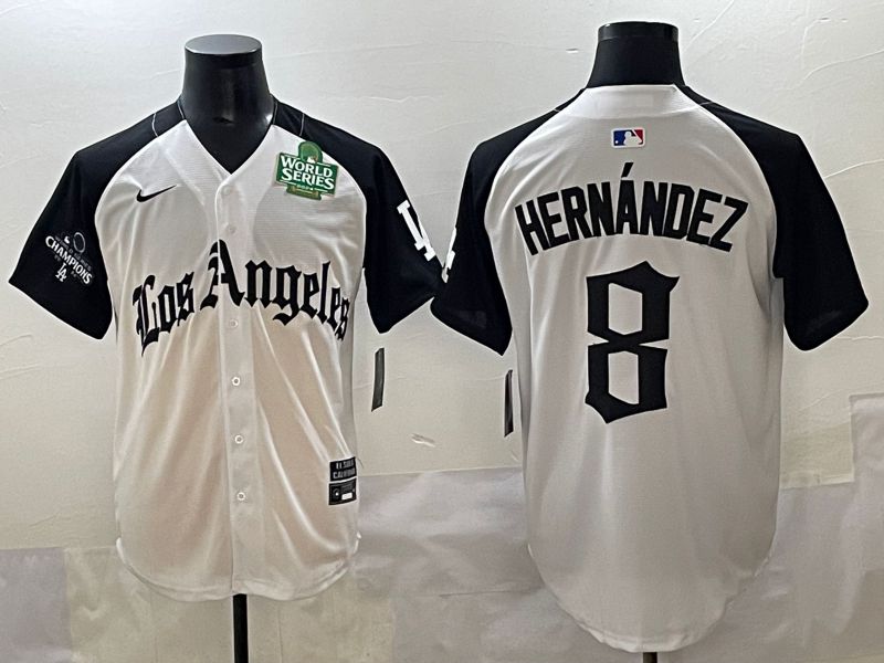 Men 2025 Los Angeles Dodgers #8 Hernandez White black Five generations Joint Name Nike MLB Jersey style 5267